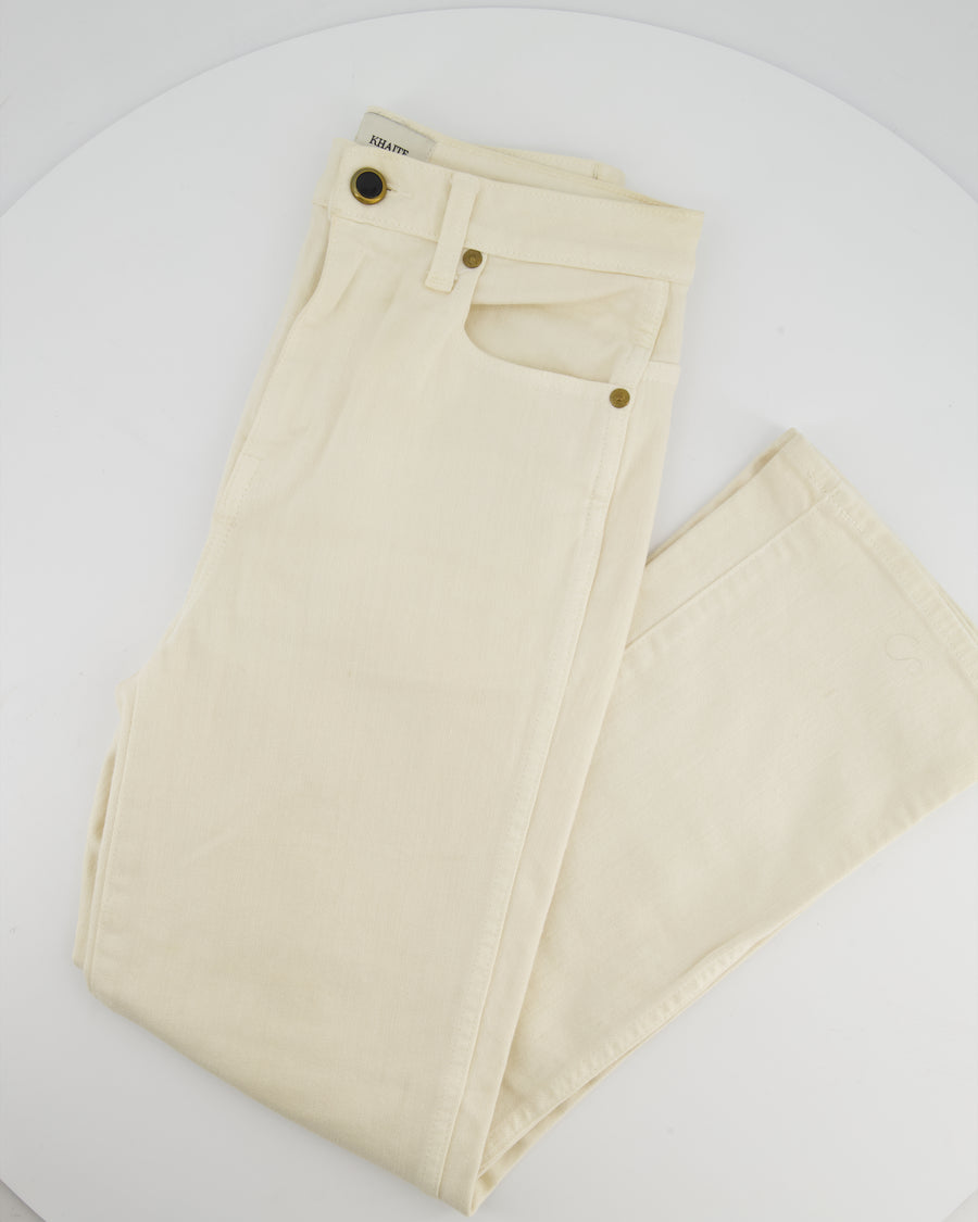 Khaite Cream Slim Leg Fit Jeans with Black Button Detailing Size 26 (UK 6)
