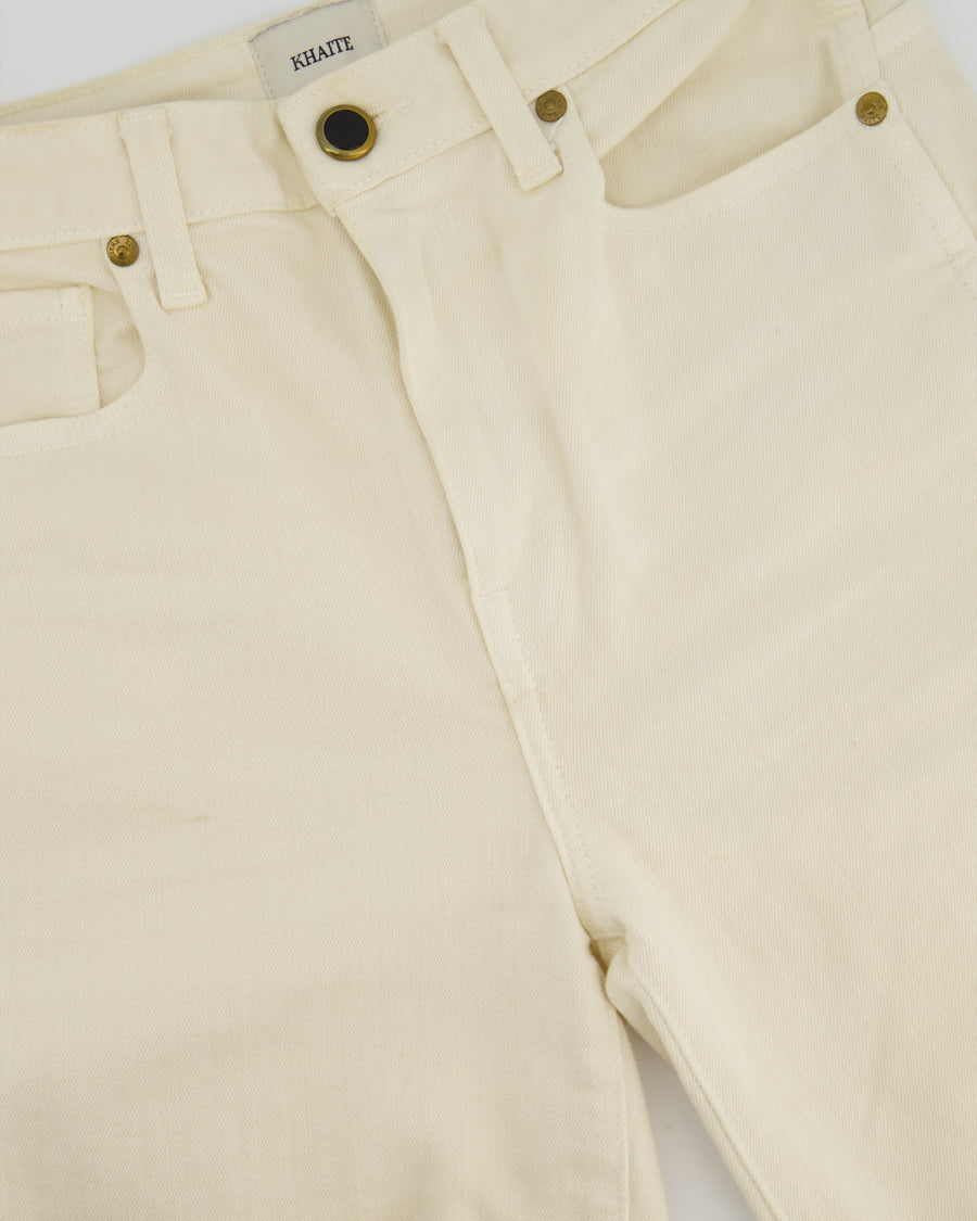 Khaite Cream Slim Leg Fit Jeans with Black Button Detailing Size 26 (UK 6)