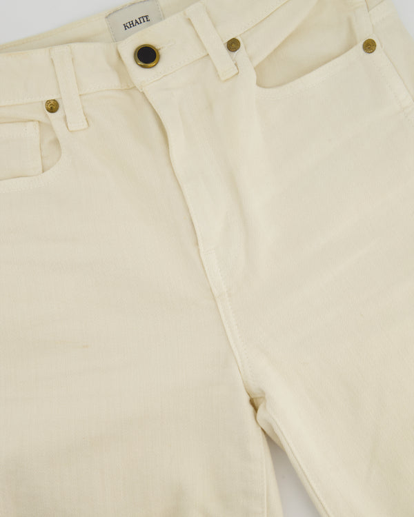 Khaite Cream Slim Leg Fit Jeans with Black Button Detailing Size 26 (UK 6)