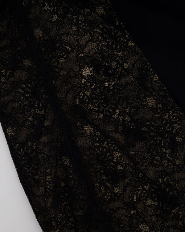 Alessandra Rich Black Long Sleeve Lace Maxi Dress with Floral Detail IT 42 (UK 10)