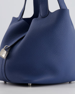 Hermes Picotin Lock Bag 22 in Blue Tie Clemence Leather with Palladium Hardware