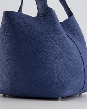 Hermes Picotin Lock Bag 22 in Blue Tie Clemence Leather with Palladium Hardware