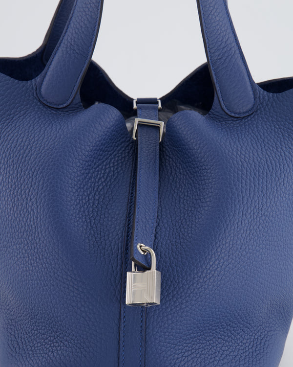 Hermes Picotin Lock Bag 22 in Blue Tie Clemence Leather with Palladium Hardware