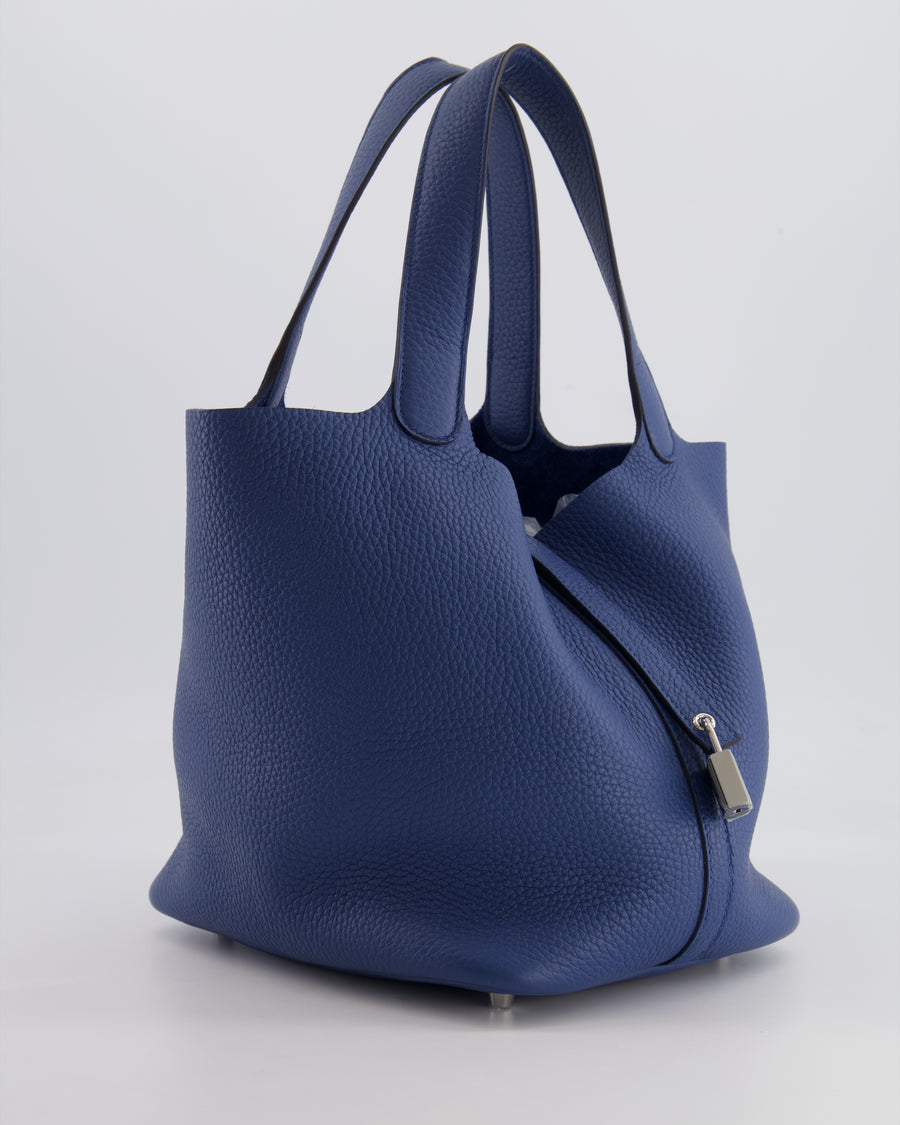 Hermes Picotin Lock Bag 22 in Blue Tie Clemence Leather with Palladium Hardware