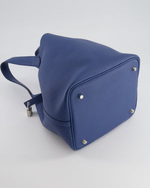 Hermes Picotin Lock Bag 22 in Blue Tie Clemence Leather with Palladium Hardware
