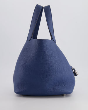 Hermes Picotin Lock Bag 22 in Blue Tie Clemence Leather with Palladium Hardware