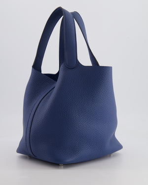 Hermes Picotin Lock Bag 22 in Blue Tie Clemence Leather with Palladium Hardware