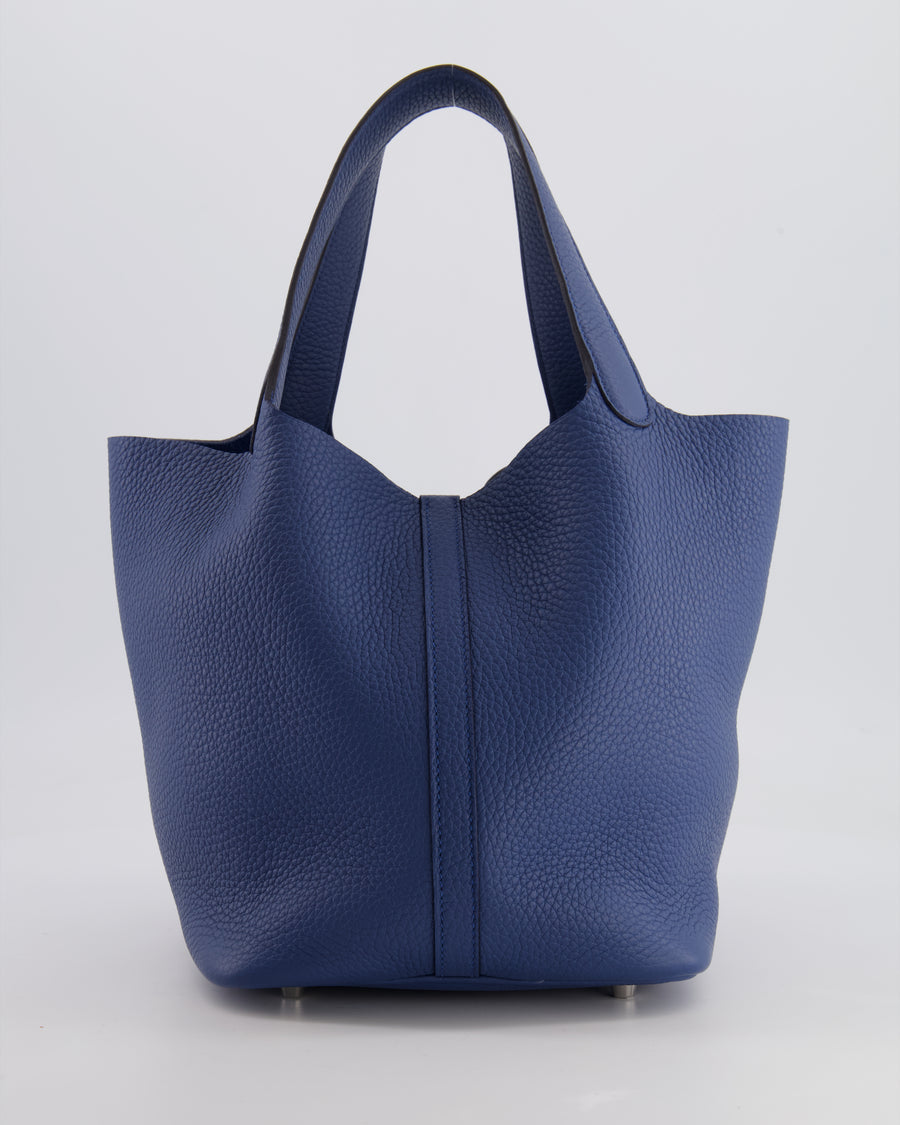 Hermes Picotin Lock Bag 22 in Blue Tie Clemence Leather with Palladium Hardware