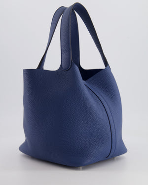 Hermes Picotin Lock Bag 22 in Blue Tie Clemence Leather with Palladium Hardware