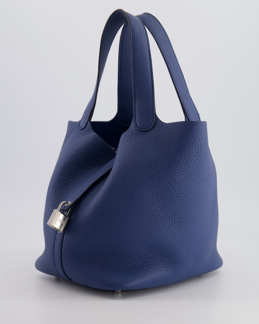 Hermes Picotin Lock Bag 22 in Blue Tie Clemence Leather with Palladium Hardware