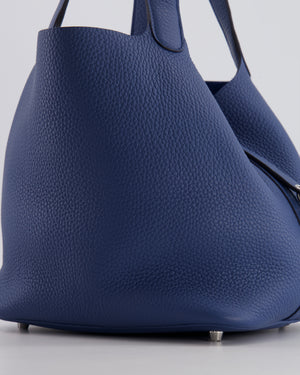Hermes Picotin Lock Bag 22 in Blue Tie Clemence Leather with Palladium Hardware