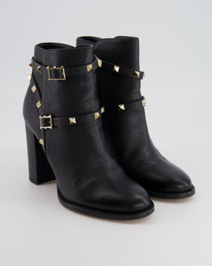 Valentino Black Leather Rockstud Heeled Ankle Boots Size EU 38