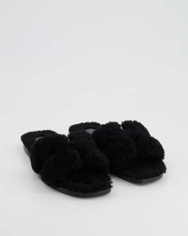 Hermès Black Shearling Oran Sandal Size EU 37