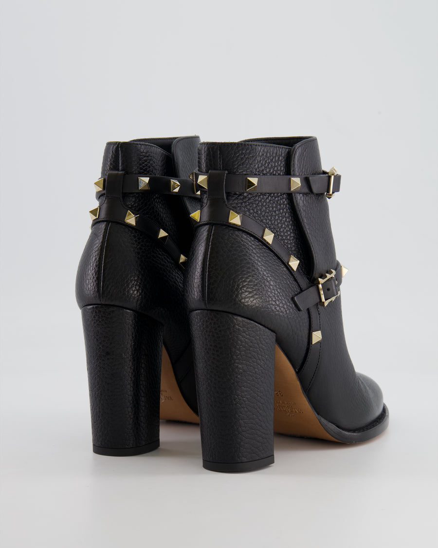 Valentino Black Leather Rockstud Heeled Ankle Boots Size EU 38