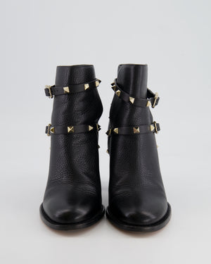 Valentino Black Leather Rockstud Heeled Ankle Boots Size EU 38