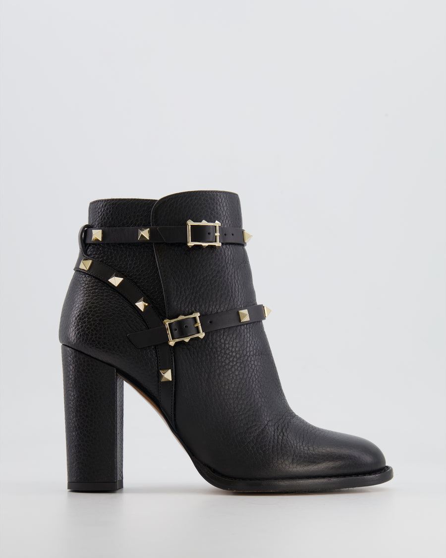 Valentino Black Leather Rockstud Heeled Ankle Boots Size EU 38