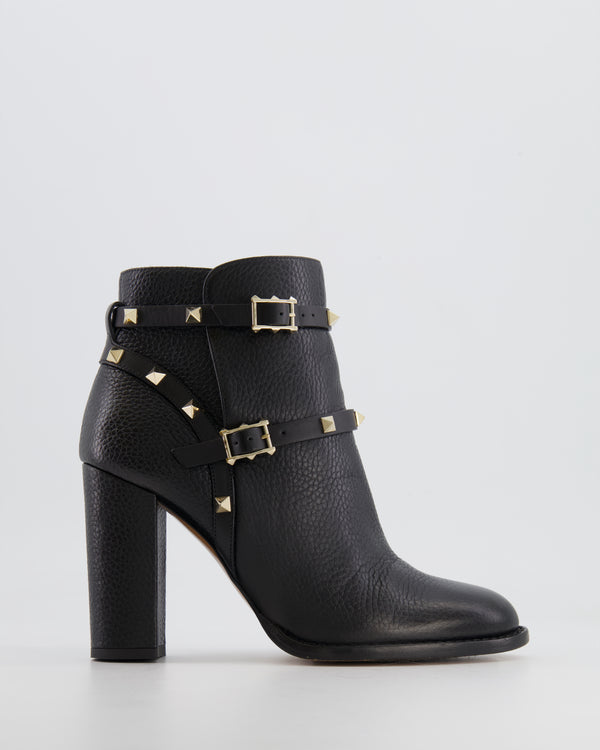 Valentino Black Leather Rockstud Heeled Ankle Boots Size EU 38