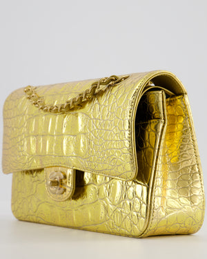 *RARE* Chanel Gold Medium Double Flap Bag in Crocodile Embossed Calfskin with Gold Hardware