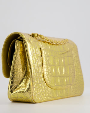 *RARE* Chanel Gold Medium Double Flap Bag in Crocodile Embossed Calfskin with Gold Hardware