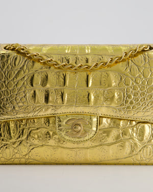 *RARE* Chanel Gold Medium Double Flap Bag in Crocodile Embossed Calfskin with Gold Hardware