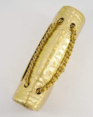 *RARE* Chanel Gold Medium Double Flap Bag in Crocodile Embossed Calfskin with Gold Hardware