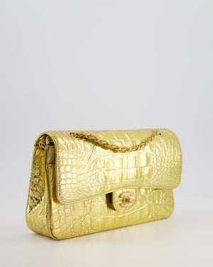 *RARE* Chanel Gold Medium Double Flap Bag in Crocodile Embossed Calfskin with Gold Hardware