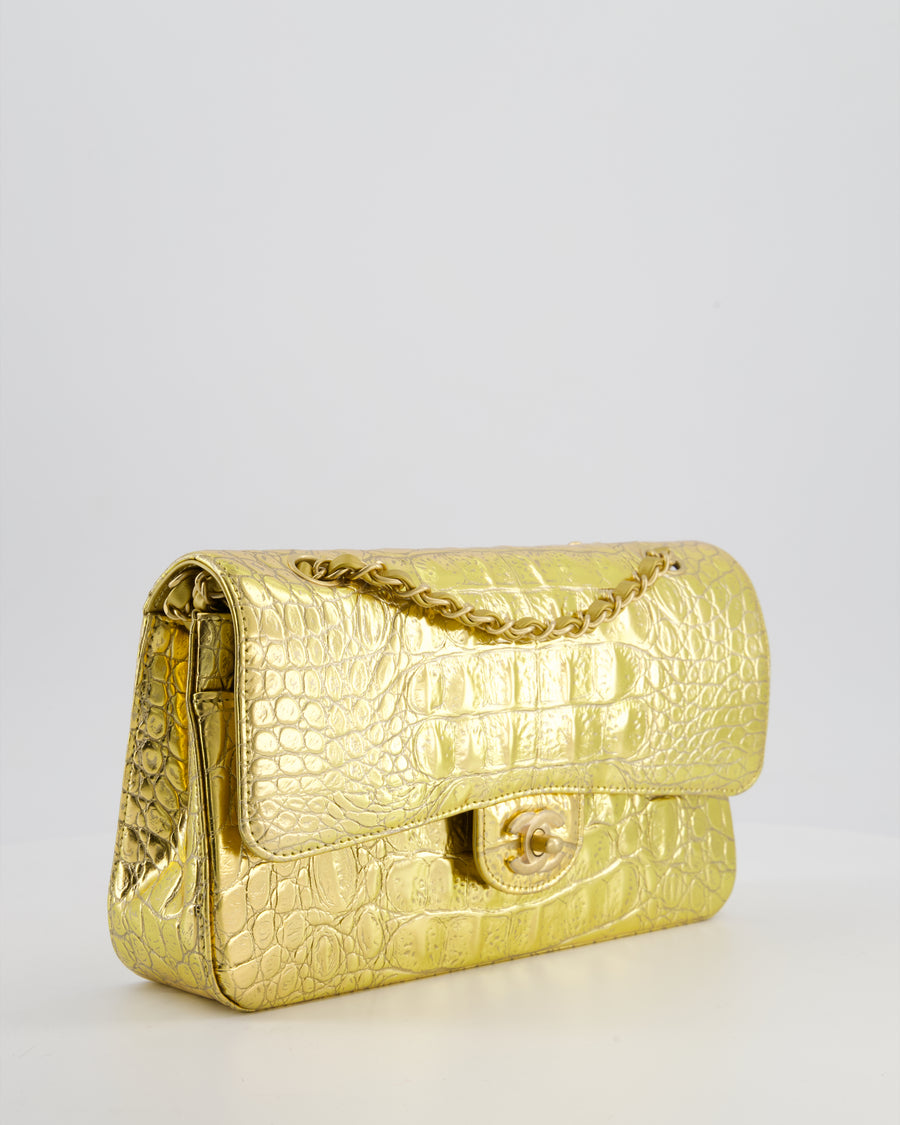 *RARE* Chanel Gold Medium Double Flap Bag in Crocodile Embossed Calfskin with Gold Hardware