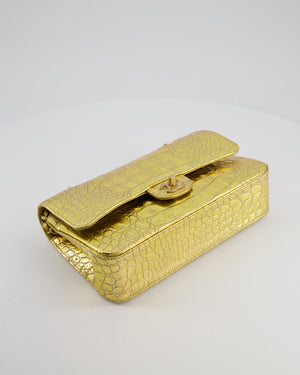 *RARE* Chanel Gold Medium Double Flap Bag in Crocodile Embossed Calfskin with Gold Hardware