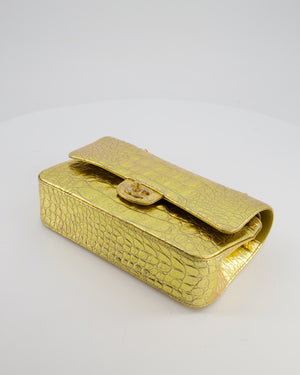 *RARE* Chanel Gold Medium Double Flap Bag in Crocodile Embossed Calfskin with Gold Hardware