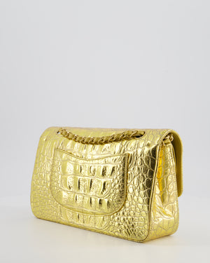 *RARE* Chanel Gold Medium Double Flap Bag in Crocodile Embossed Calfskin with Gold Hardware