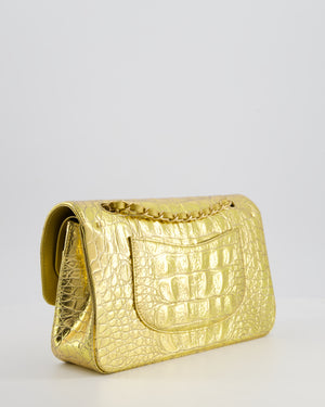 *RARE* Chanel Gold Medium Double Flap Bag in Crocodile Embossed Calfskin with Gold Hardware