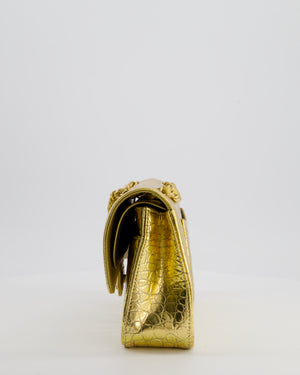 *RARE* Chanel Gold Medium Double Flap Bag in Crocodile Embossed Calfskin with Gold Hardware