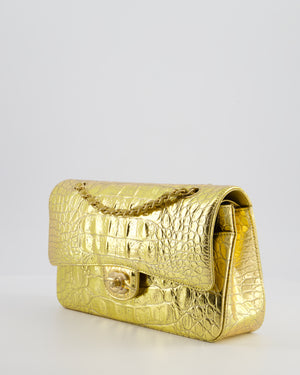 *RARE* Chanel Gold Medium Double Flap Bag in Crocodile Embossed Calfskin with Gold Hardware