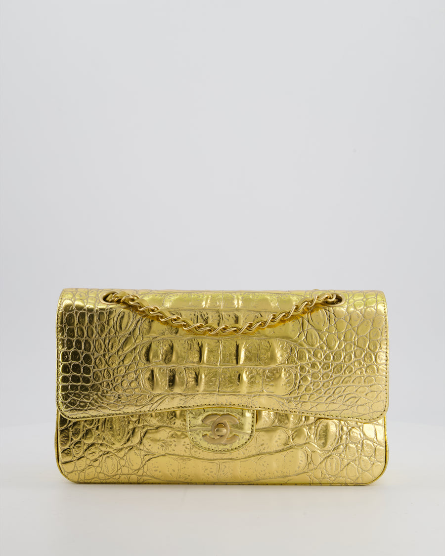*RARE* Chanel Gold Medium Double Flap Bag in Crocodile Embossed Calfskin with Gold Hardware