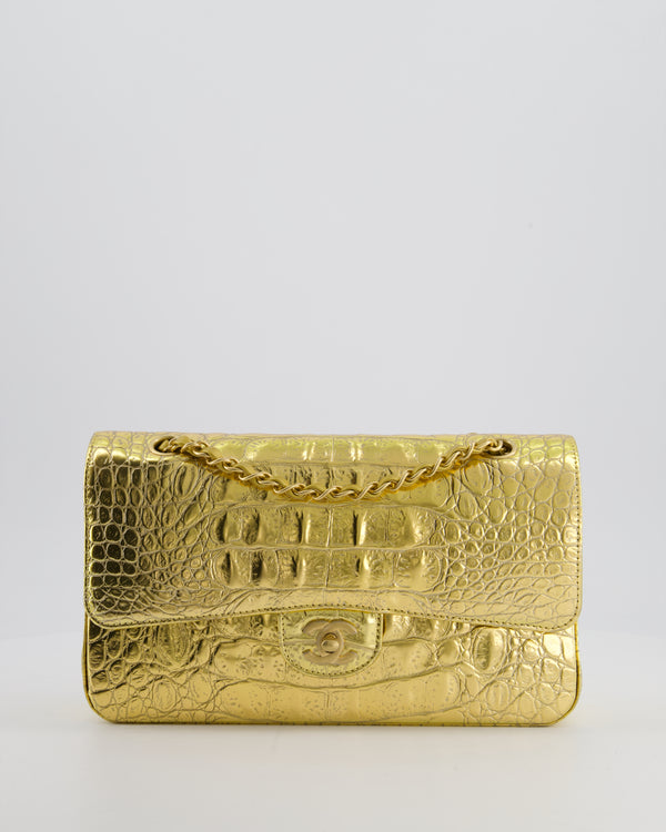 *RARE* Chanel Gold Medium Double Flap Bag in Crocodile Embossed Calfskin with Gold Hardware