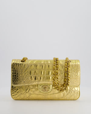 *RARE* Chanel Gold Medium Double Flap Bag in Crocodile Embossed Calfskin with Gold Hardware