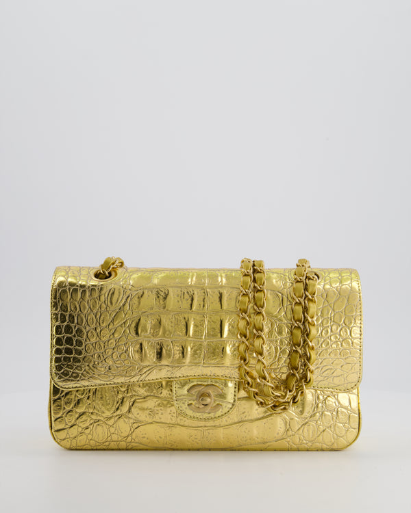 *RARE* Chanel Gold Medium Double Flap Bag in Crocodile Embossed Calfskin with Gold Hardware