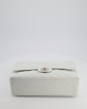 Chanel White Classic Maxi Double Flap Bag in Caviar Leather with Silver Hardware