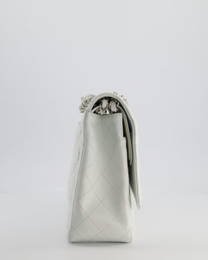 Chanel White Classic Maxi Double Flap Bag in Caviar Leather with Silver Hardware