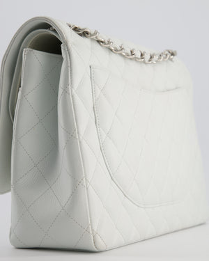 Chanel White Classic Maxi Double Flap Bag in Caviar Leather with Silver Hardware