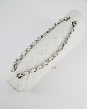 Chanel White Classic Maxi Double Flap Bag in Caviar Leather with Silver Hardware