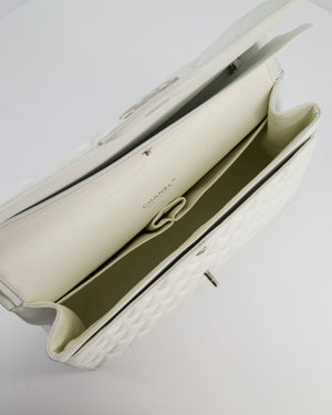 Chanel White Classic Maxi Double Flap Bag in Caviar Leather with Silver Hardware