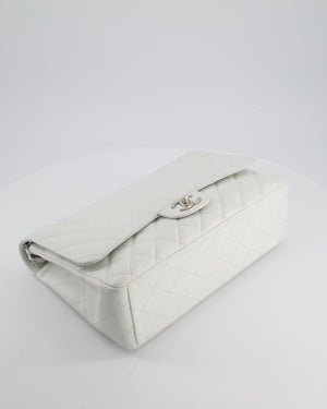 Chanel White Classic Maxi Double Flap Bag in Caviar Leather with Silver Hardware
