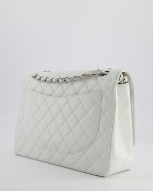Chanel White Classic Maxi Double Flap Bag in Caviar Leather with Silver Hardware