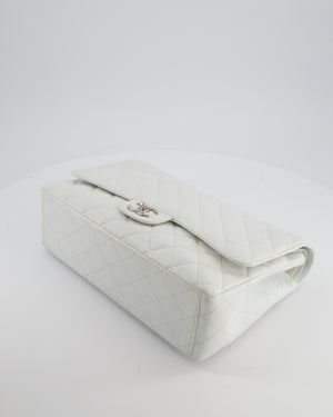 Chanel White Classic Maxi Double Flap Bag in Caviar Leather with Silver Hardware