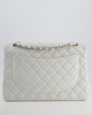 Chanel White Classic Maxi Double Flap Bag in Caviar Leather with Silver Hardware