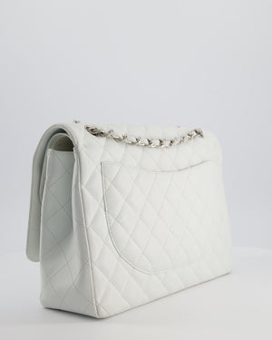 Chanel White Classic Maxi Double Flap Bag in Caviar Leather with Silver Hardware