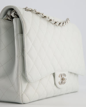 Chanel White Classic Maxi Double Flap Bag in Caviar Leather with Silver Hardware