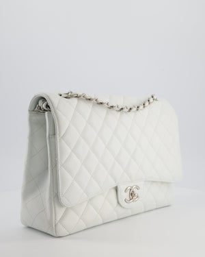 Chanel White Classic Maxi Double Flap Bag in Caviar Leather with Silver Hardware