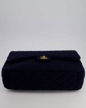 Chanel Navy XXL Single Flap Bag in Quilted Jersey with Gold Hardware